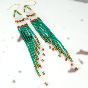 Beaded Fringe Dangle Earrings, Seed Bead Earrings, Boho Chic Statement Jewelry